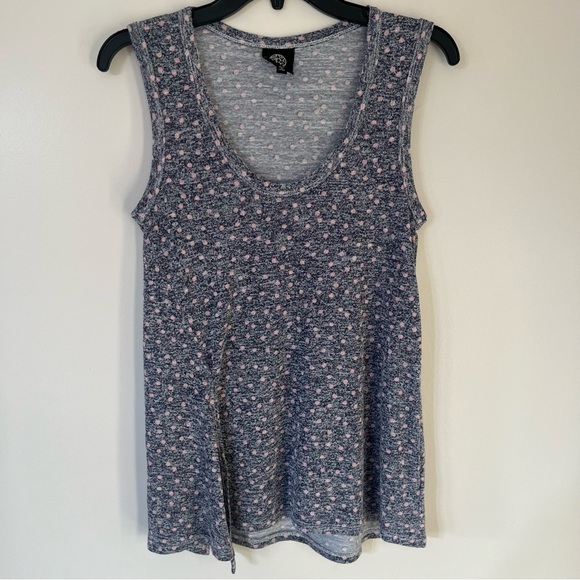 Women’s Bobeau Gray & Pink Polka Dot Tank Top Size XS Oversized Slit In Front - Picture 1 of 8